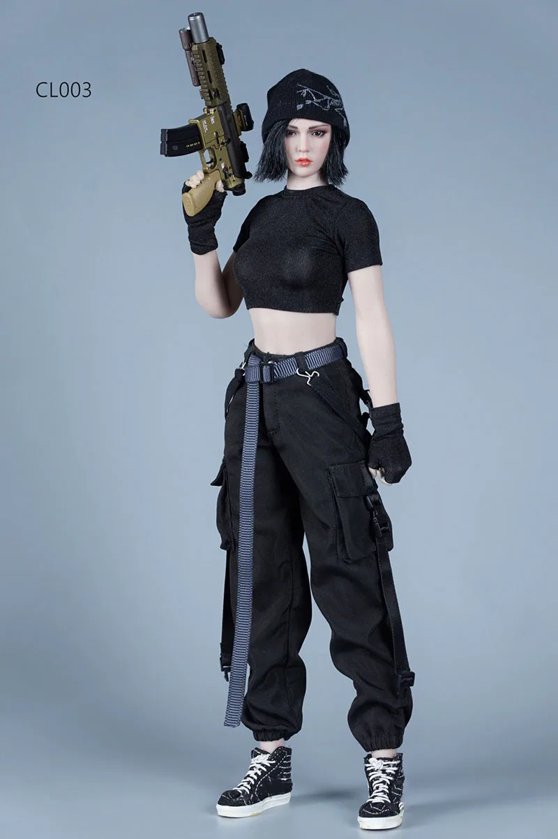 In Stock CHILI TOYS CL003 1/6 Female Soldier Short Hot White T-Shirt Loose Fashion Tooling Trousers For 12