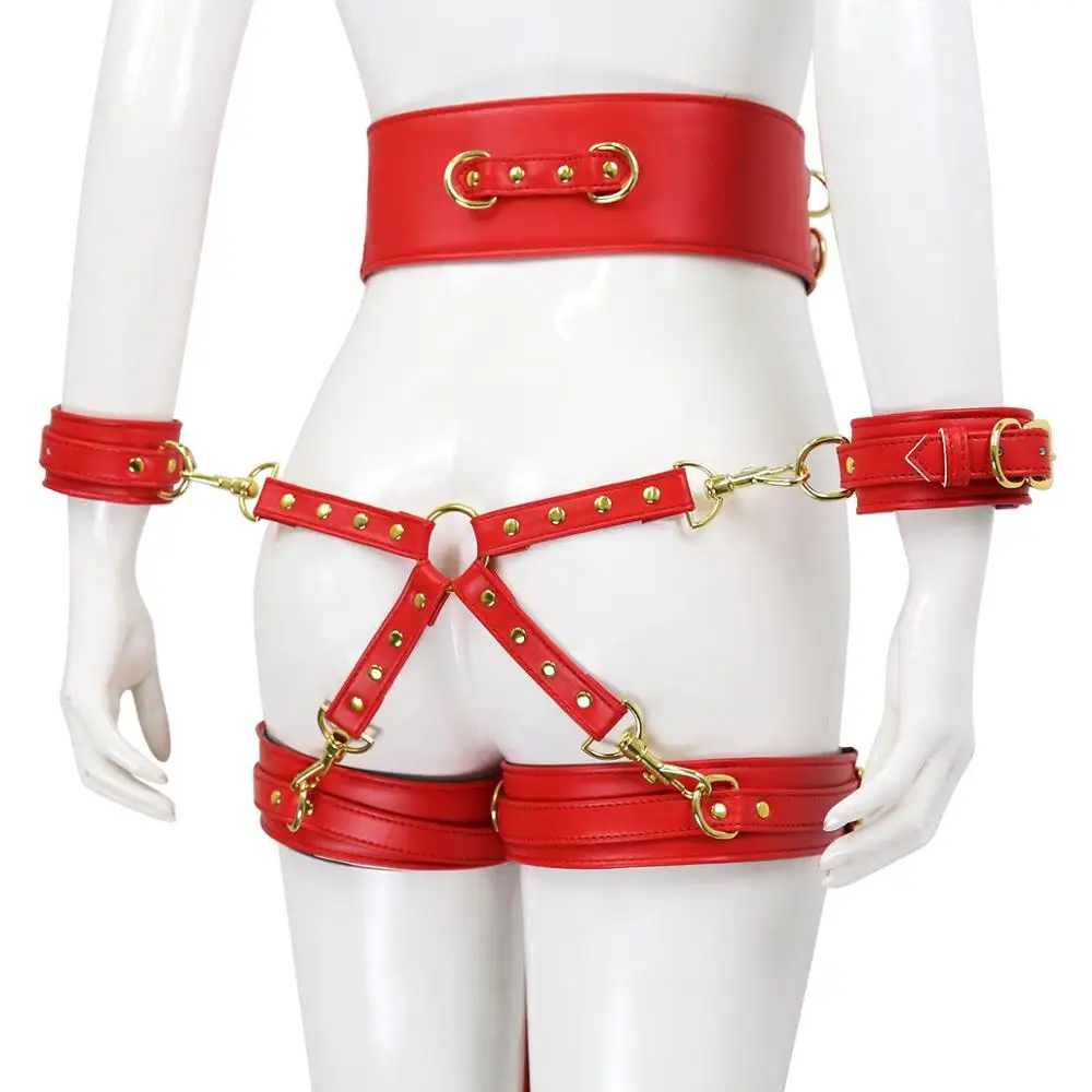 Thierry SM Bondage Set Include Waistband, Wrist & Thigh Cuffs, Cross Buckle, Adult Games Restraints Handcuffs Leg Cuff Sex Toys