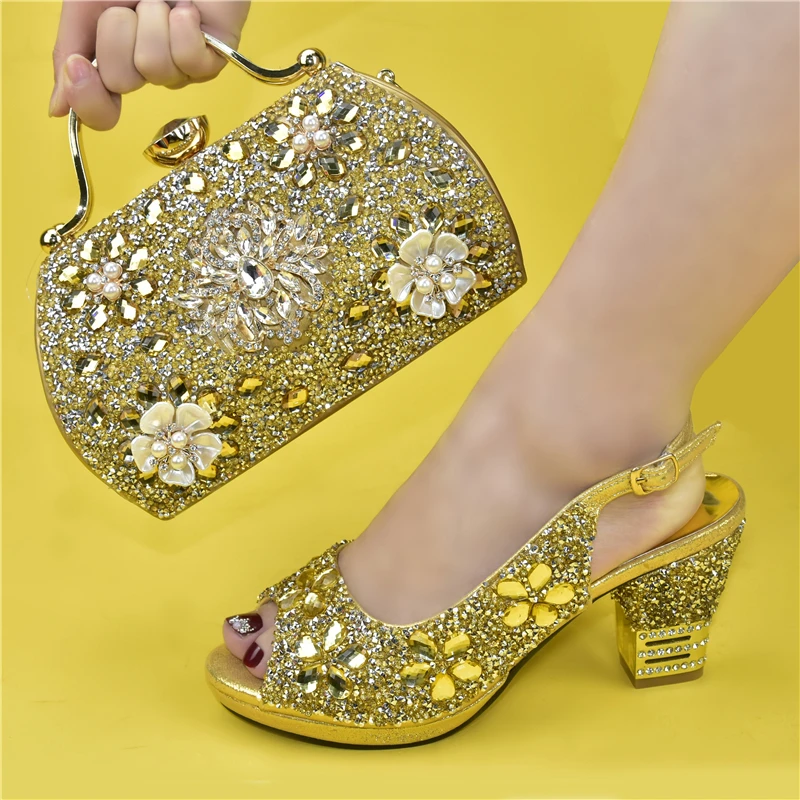 Doershow Italian orange Shoes And Bag Sets For Evening Party With Stones Italian Leather Handbags Match Bags! !HUK1-32