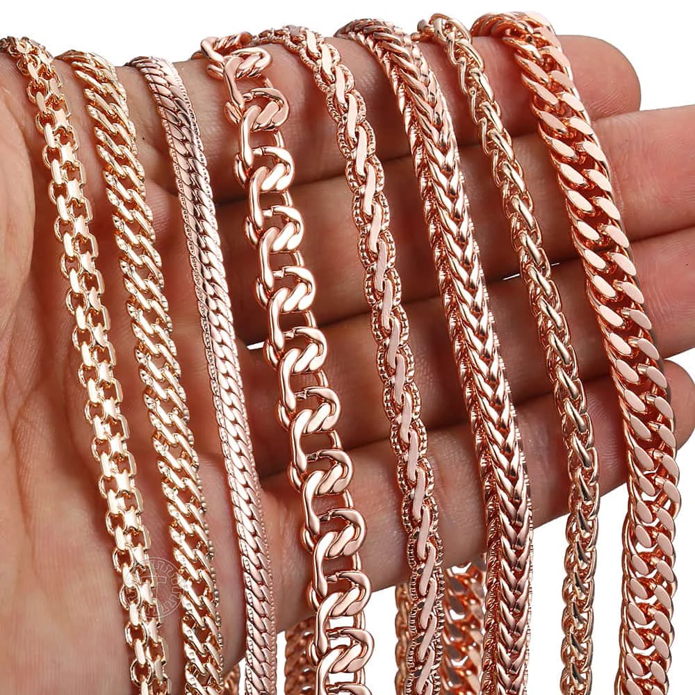 Fanshion 585 Rose Gold Color Necklace Curb Weaving Snail Link Chain for Men Women Classic Jewelry Gifts Hot Sale GNN1A