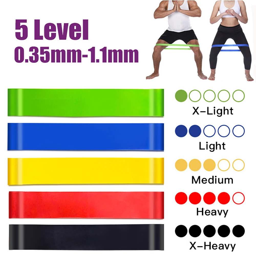 Bandas de goma de resistencia para Yoga, cintas elásticas de látex para entrenamiento de fuerza en gimnasio, Pilates, equipo de interior, 0,3-1,1mm