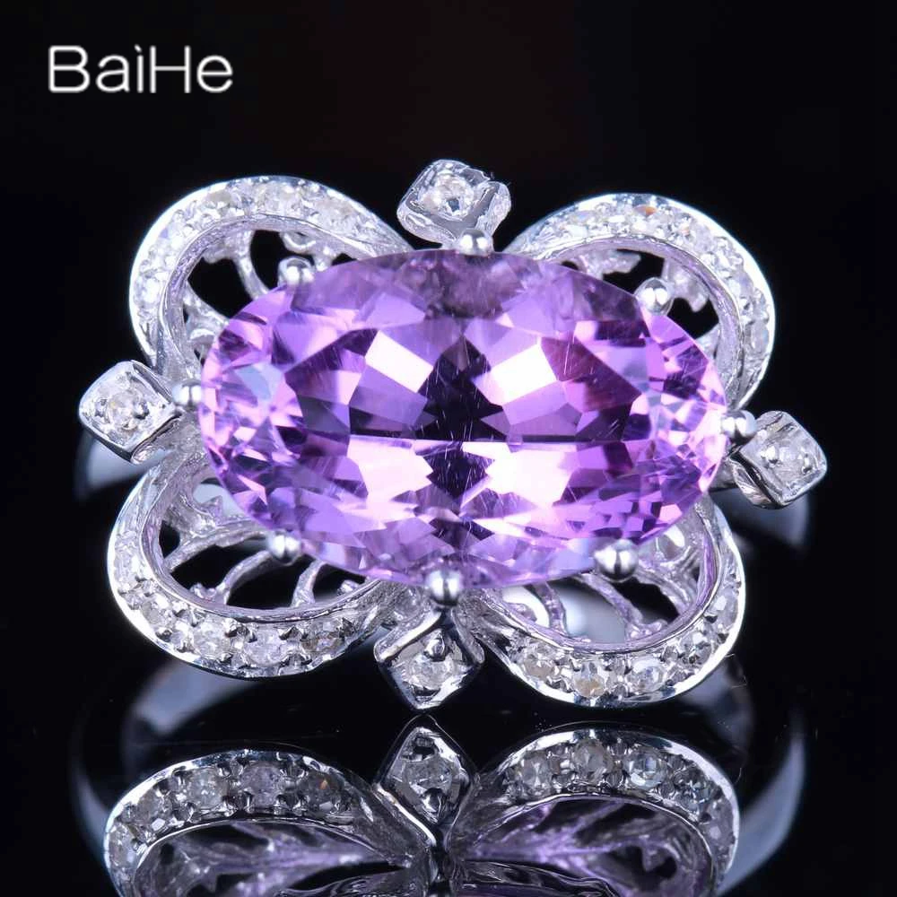 

BAIHE Solid 14K White Gold Genuine Amethyst Ring Women Engagement Cute/Romantic Fine Jewelry Bague améthyste 자수정 반지 خاتم الجمشت