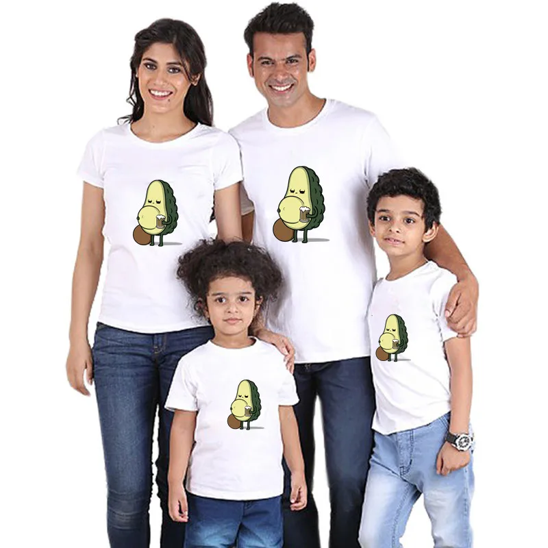 Funny Cartoon Avocado Tshirt Family Matching Clothes Short Sleeve Casual T-shirt Family Look Matching Mother Daughter Clothes