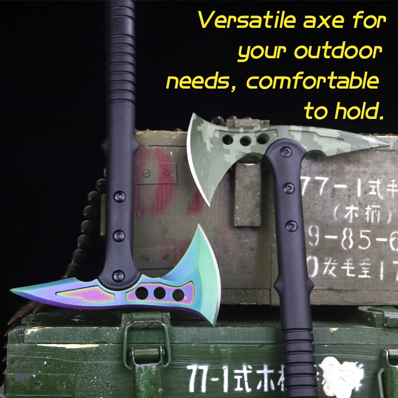 Outdoor multi-functional military green camo hand axe self-defense vehicle titanium color tactical axe logging garden axe