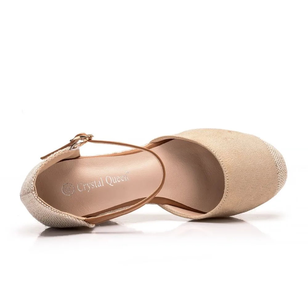 Crystal Queen Mujeres Cuñas de gamuza Punta alta del tobillo Casual Pendiente Sandalias de cabeza redonda Zapatos de vestir