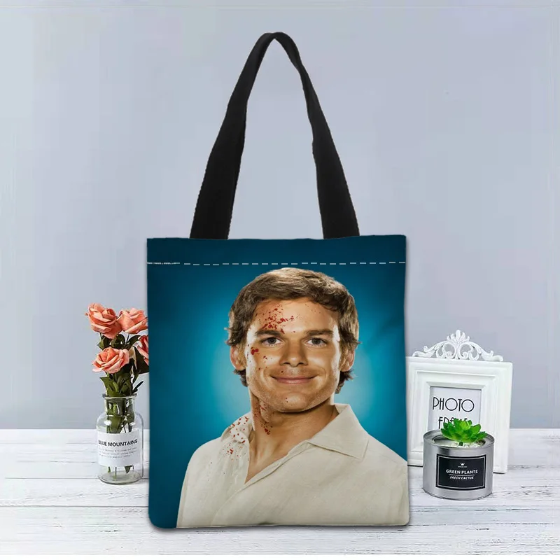 

Custom Dexter Tote Bag Canvas Fabric Handbag Two Sides Printed Shopping Bags Traveling Casual Useful Shoulder Bag 1214