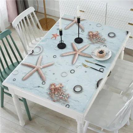 New arrive Shell and starfish print PVC tablecloth Moon Silver table mat Oilproof 1.0mm Home Decoration Tablecloth Kitchen cloth