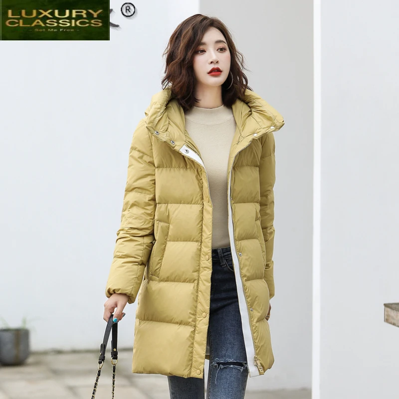 

Jacket 2021 Women's Down Hooded Coat Female Jacket Warm Winter Parkas Women 90% White Duck Down Coats Mujer Chaqueta Pph1331