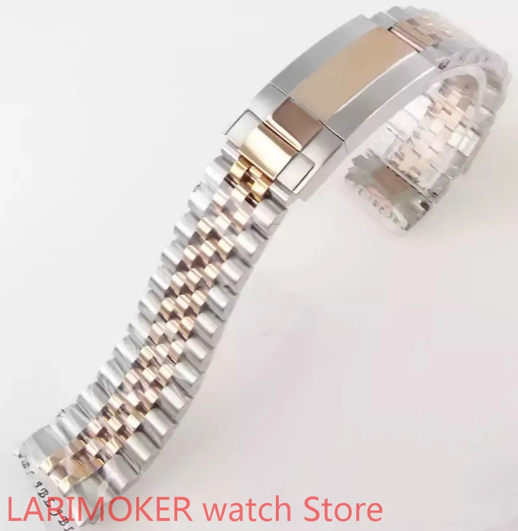 BLIGER NO logo 20mm wide steel silver jubilee strap bracelet two-tone rose gold folding clasp