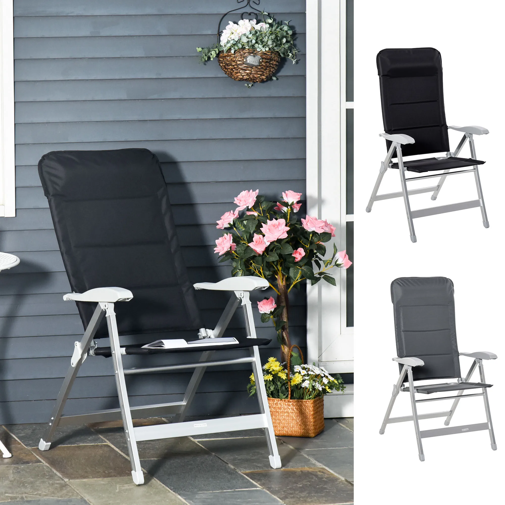 75x61,5x114,5 cm Outdoor 7-position Adjustable Aluminum Folding Garden Chair with High Backrest