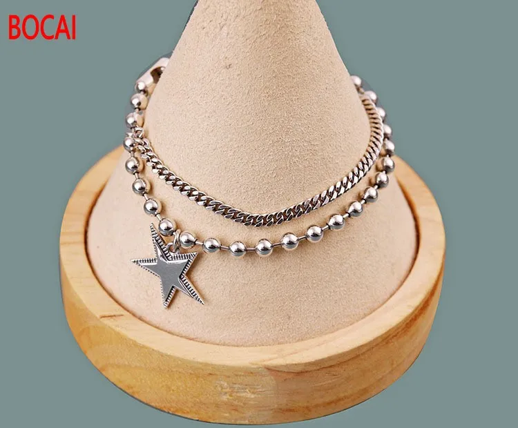 

Double Star Bracelet 925 Silver Simple Japanese and Korean Ladies Fashion All-match Bead Bracelet