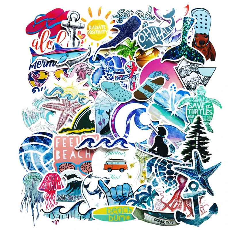 

10/30/50pcs Summer Beach Stickers Surfing Sea Turtle VSCO Blue Laptop Fridge Phone Skateboard Suitcase Decal Graffiti Sticker F5