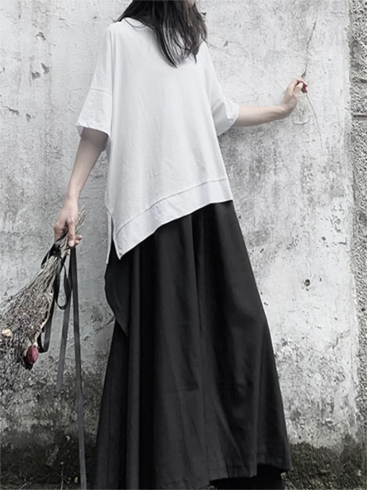 Ladies summer new solid color round neck back fence strap fake two short sleeve T - shirt half sleeve fashion