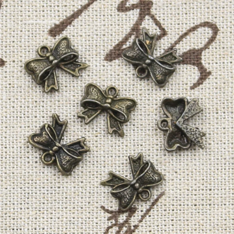 50pcs Charms Bowknot Bow 11x10mm Antique Bronze Silver Color Pendants DIY Necklace Making Findings Handmade Tibetan Jewelry