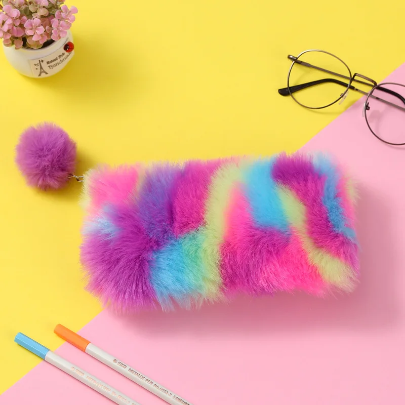 Rainbow Plush Pencil Case Quality School Supplies Stationery Gift Pencilcase School Cute Pencil Box School Tools Gifts