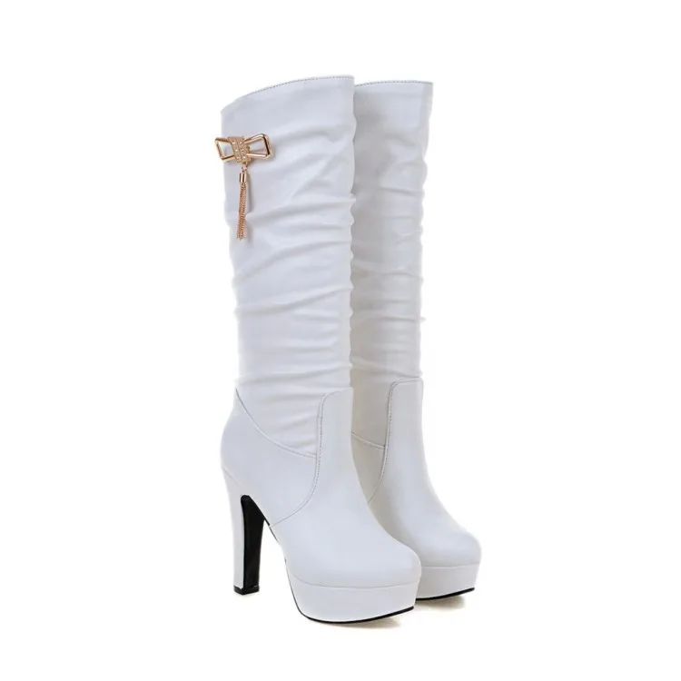 Women High-top White boots Thigh High Boots New Autumn Genuine Leather Comfortable Shoes The Knee Waterproof Boots Ladies Shoes