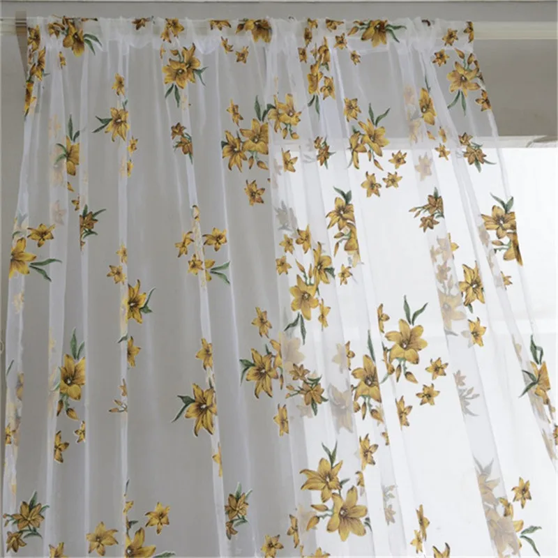 1pcs Sheer Stylish Floral Tap Top Curtain Window Living Room Drapes Curtains Panel for Bedroom Home Decor 2m X 1m(L X W)