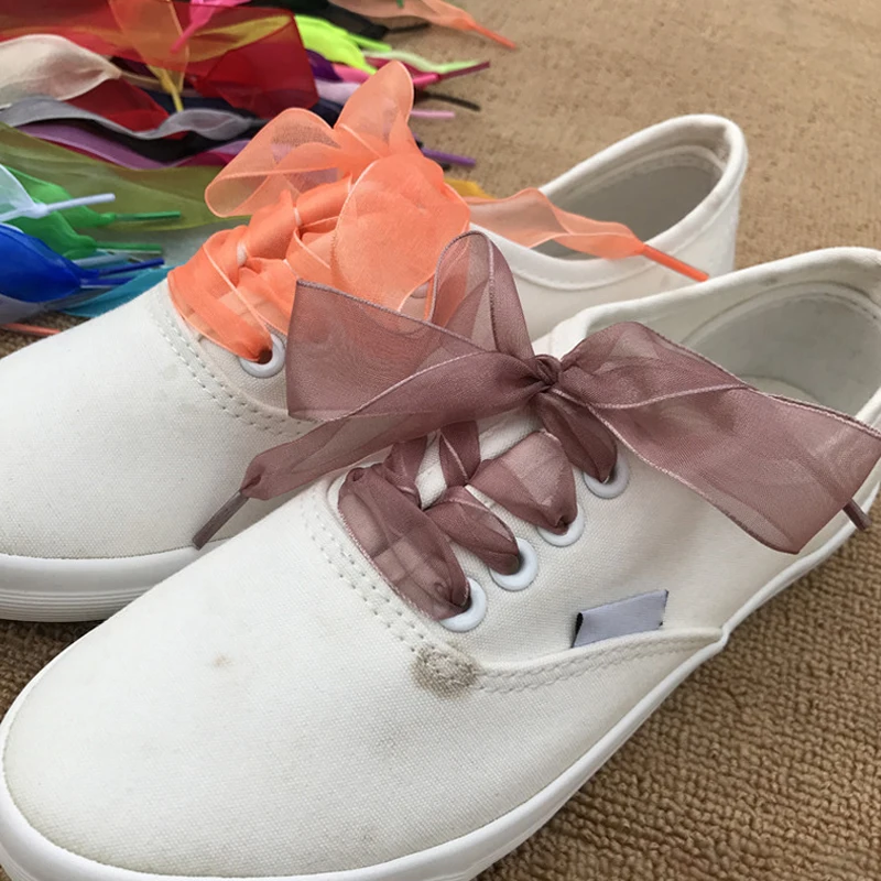 1pair Vintage Solid Color Organza Surface Shoelaces Unisex Retro Soft Chiffon Wide Shoelaces For Sneakers Casual Shoeslace 140cm