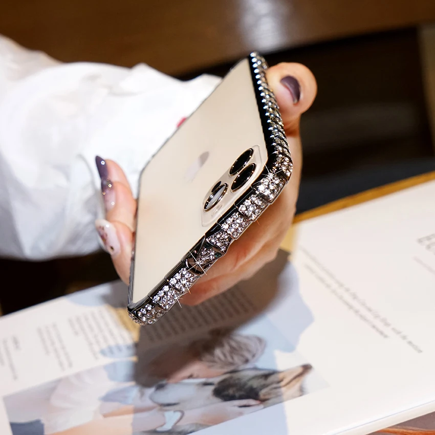 بلينغ الماس الأفعى الوفير الحال بالنسبة آيفون 16 15 14 13 11 12 برو ماكس X XR XS 7 8 البسيطة بريق حجر الراين إطار معدني غطاء الهاتف