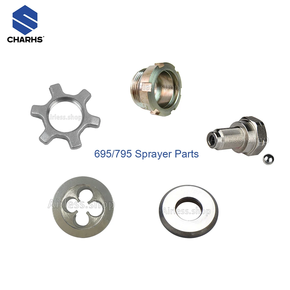 695/795/3900 accessori per spruzzatore airless, dado di imballaggio della pompa/dado di serraggio del cilindro/valvola di uscita/valvola di ingresso/seguro a sfera grande