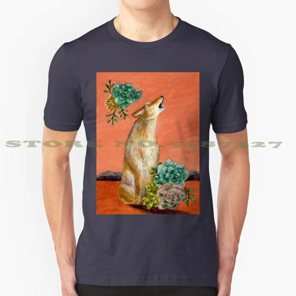 Coyote Song 100% Cotton T-Shirt Succulents Coyote Animal Totem Animal Guide Desert Sedona