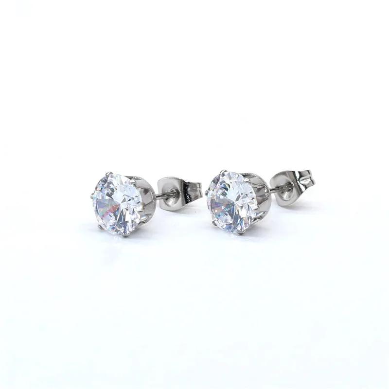 Klassische Ohrstecker aus Edelstahl, weiß, mit AAA-runden weißen Zirkonia-Steinen, 3 mm. – Detail 24