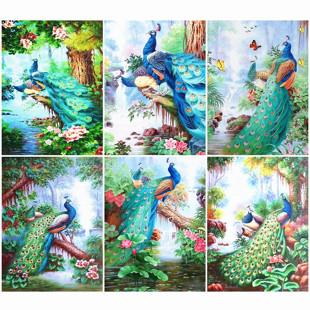 

MTEN 5D DIY Diamond Painting Animal Peacock Full Square/Round Drill Waterfall Diamond Mosaic Decor For Home Wall Art Gift