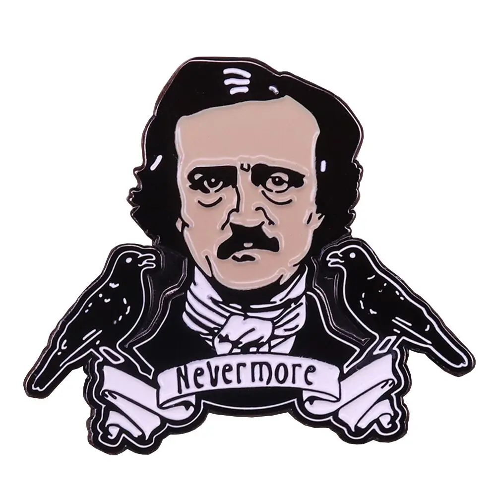 Edgar Allan Poe Brooch Never More Enamel Pin