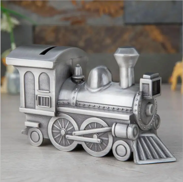 

Steam train metal piggy bank Coin purse for change Album for coins for kids money saving box