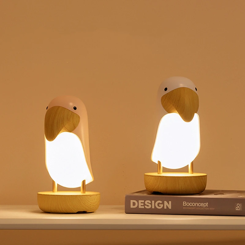 Creative LED Wooden Bird Might Light Bedroom Bedside Sleep Lamp with Bluetooth Speaker Table Lamp USB Charging Stepless Dimming