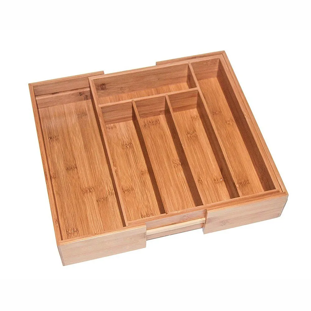 

Retractable Bamboo Storage Box Partitioned Drawer Type Kitchen Tableware Cutter Storage Box