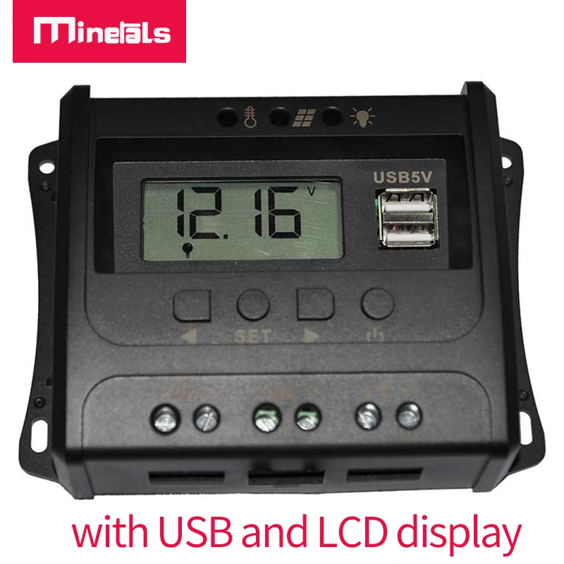 Controlador de carga e descarga solar pwm 12v 24v 10a, controlador de carga solar com usb e display lcd