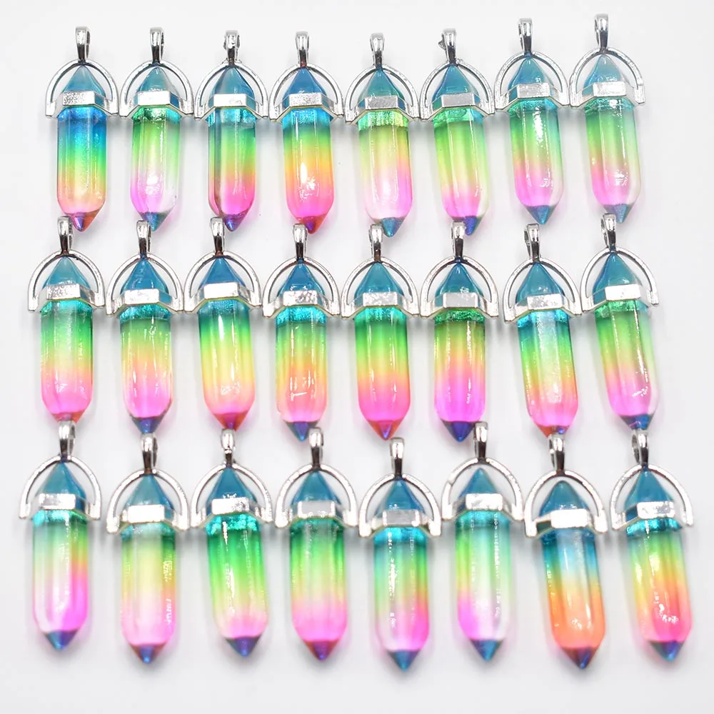 New Fashion glass colorfull pillar Point charm pendants for jewelry pendants making 24pcs/lot Wholesale free shipping