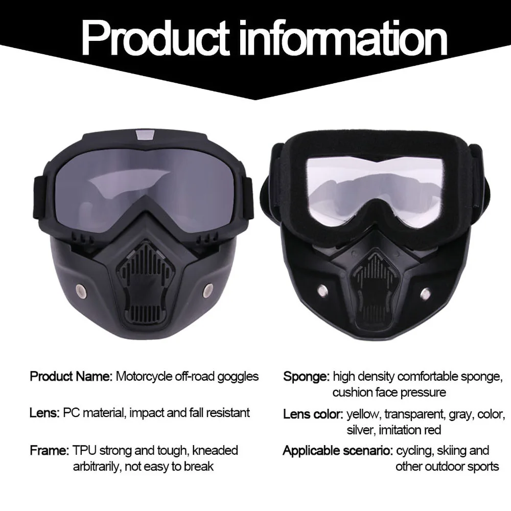 Staubdichte Motocross-Brille, verstellbare Motorradbrille, atmungsaktiv, Vollgesichtsschutz, Motorrad, Dirt Bike, Offroad-Maske