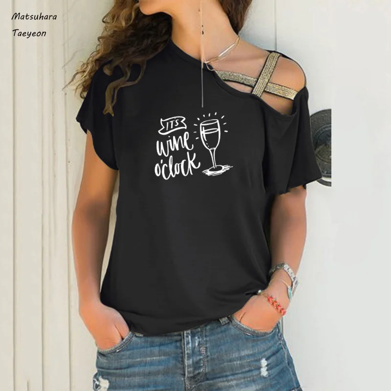 

Fashion T Shirts Women Its Wine Oclock Print Tops Cotton Summer Short Sleeve Tee Shirt Casual Tshirt Women Loose T Shirt