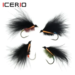 ICERIO 8PCS Black Marabu Feather Streamer Fly Trout Fishing Fly Lure Baits