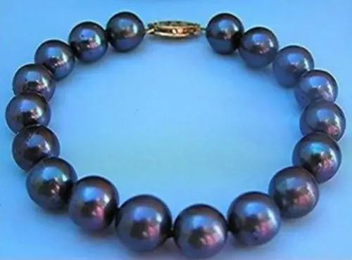 9-10MM AAA+ TAHITIAN BLACK PEARL BRACELET 8 INCH Noble style Natural Fine jewe good