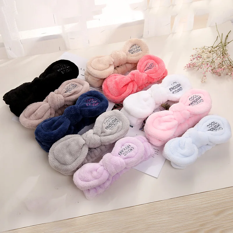 Cat Coral Fleece Head Bands for Women Cute Soft Hair Bows Headband Hairbands Wash Face Make Up Turbans Bandage Girls Accessories