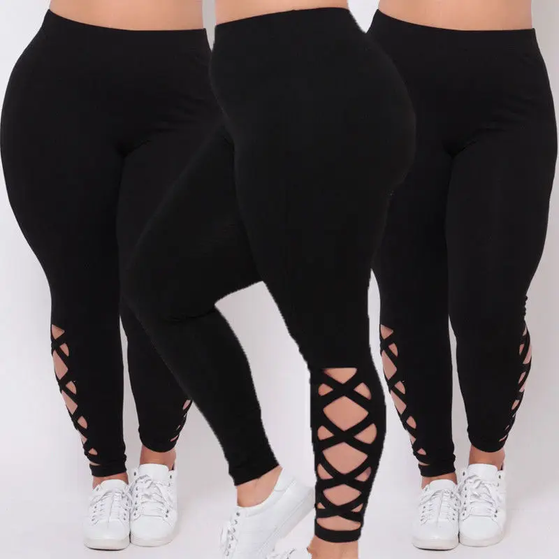 New  Women Plus Size L XL 2X 3X Black Criss-Cross Soft Comfort Skinny Leggings Pants Stylish Womens Elastic Pants Leggings