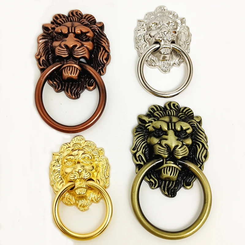 Furniture Handles Lion Head Beast Alloy Wardrobe 50*40mm Drawer Door Knobs Cabinet Pulls Antique Brass Bronze Copper Hardware