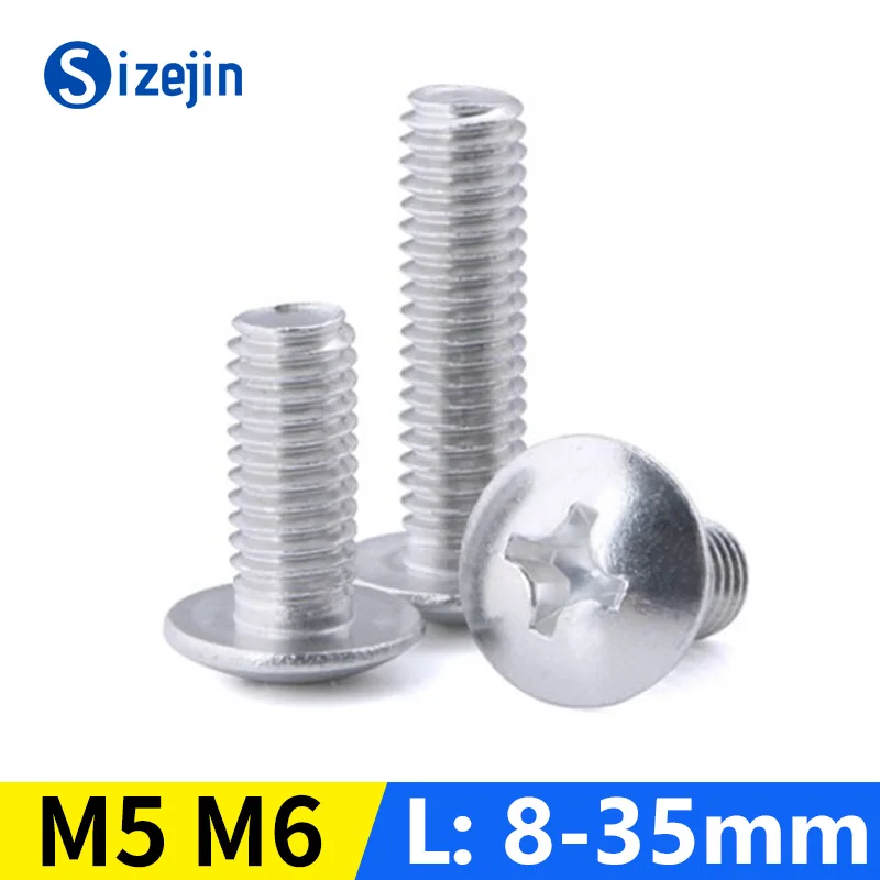 20Pcs Aluminum Big Flat Head Phillips Screws M5 M6x8/10/12/14/16/18/20/22/25/30/35 Enlarged Oval Head Bolt GB973