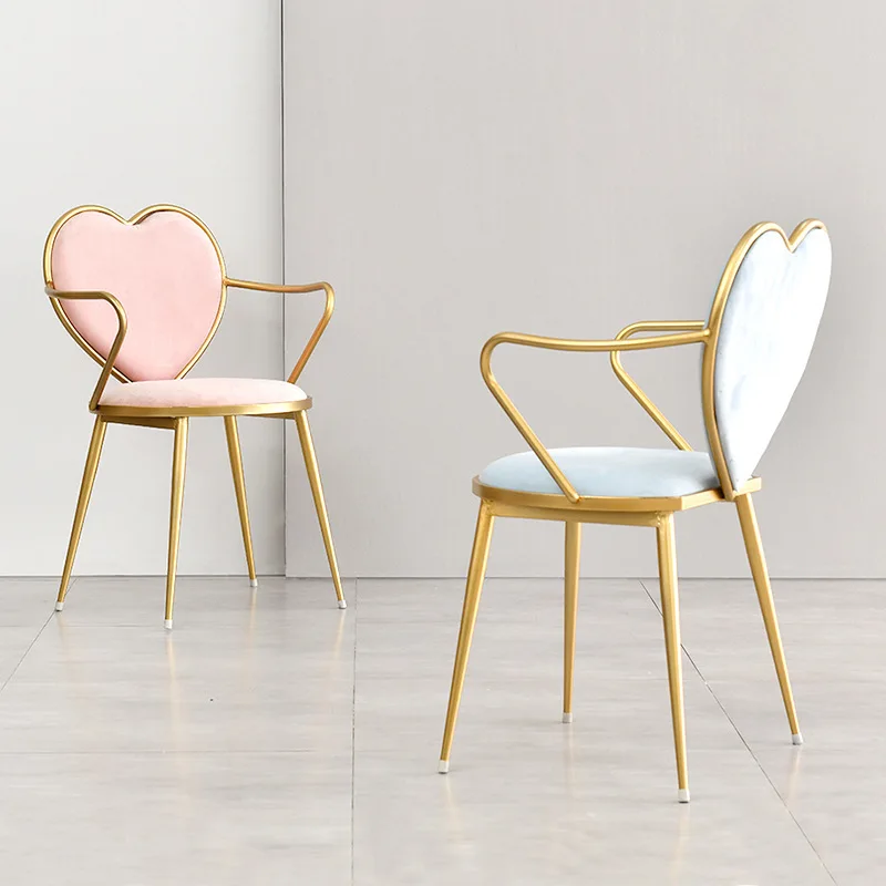 Mobili Nordic Creative Dining Chair Iron Art Heart-Shaped Nail Coffee Lounge Gold Dresser Simple Velvet Chairs мебель для дома