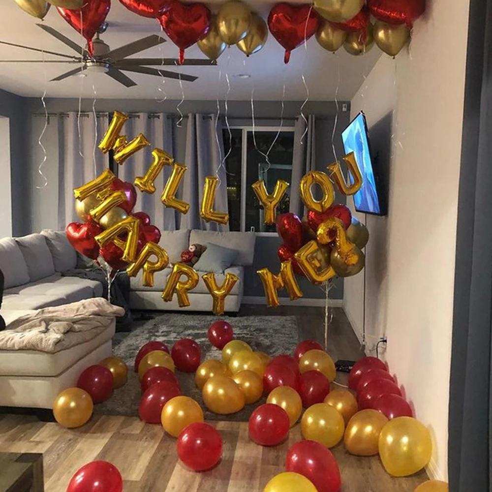 1set 16inch Rose Gold Will You Marry Me Foil Balloons 18 inch Heart Balloon for Weeding Birthday Party Bridal Shower Decorations