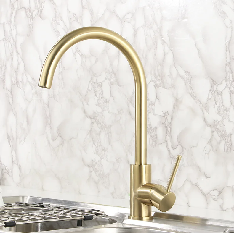 Brushed gold Brass Kitchen sink faucet Good Quality cold hot water kitchen faucet high quality copper Rotatable kitchen faucet