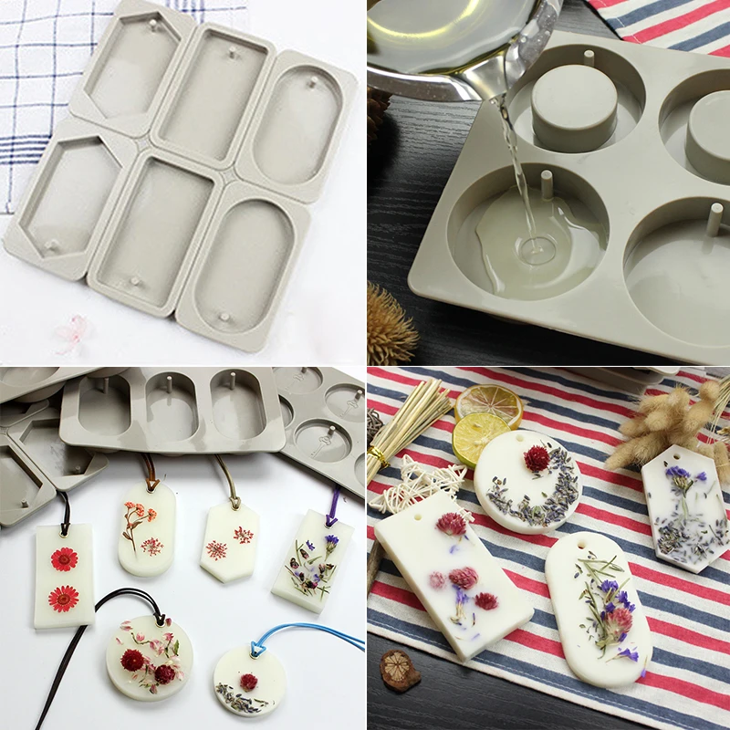 Moldes de arcilla de silicona para tabletas de aromaterapia, adornos colgantes, moldes de cera, molde de jabón de flores, accesorios artesanales,