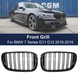 One Pair Car Front Bumper Kidney Grill For BMW 7 G11 G12 730i 740i 750i 740e 725d 730d 2016-2020 Glossy Black Replacement Grille