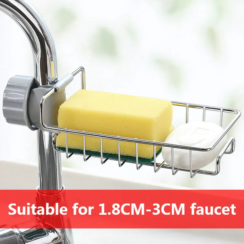 

Stainless Steel Faucet Rack Kitchen Storage Shelf Sponge Dish Cloth Finishing Rack Drain Rack Pool Rag Storage Drain Dry Rack