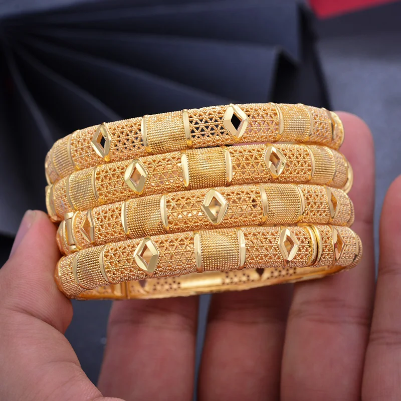 

Wando 24K 4pc/lot Ethiopian Wedding Luxury Dubai Bangels for Women Arab African Gold Color Bracelet Jewelry Middle East Gift