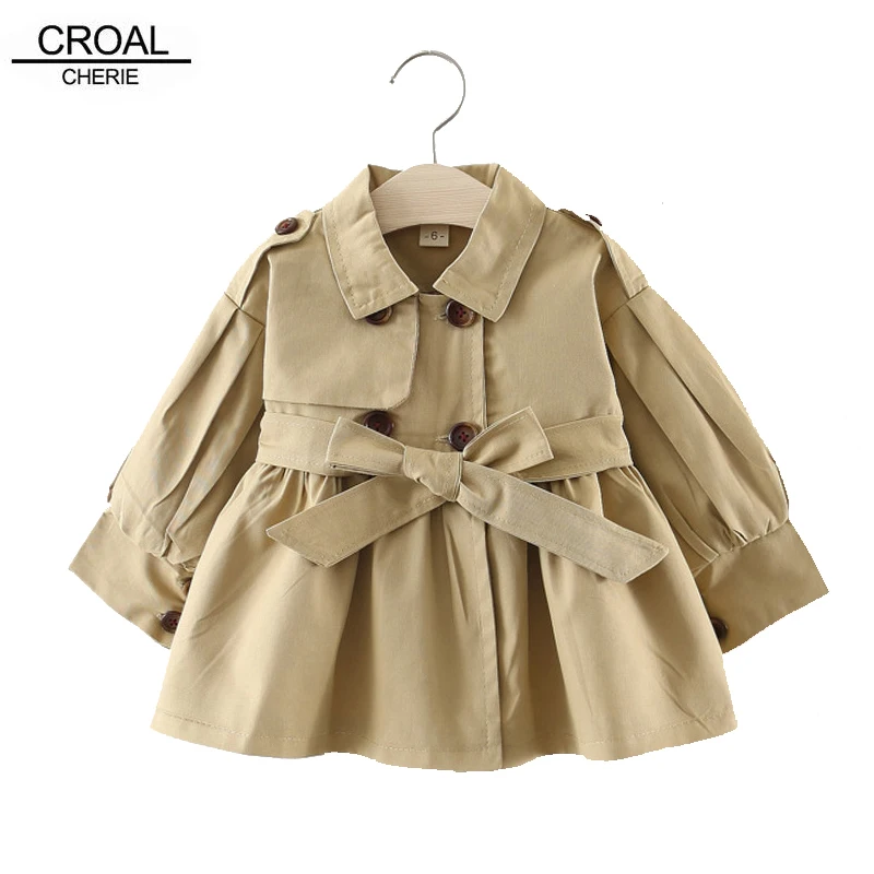 CROAL CHERIE Spring Jackets Children Bow Trench Coat For Girls Windbreaker Coat Infant Kids Princess Outerwear Clothes