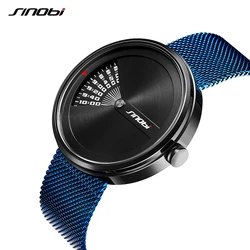 SINOBI Mens Fashion Watches Original Design Creative Wristwatch Stainless Steel Mesh Strap Mens Business Watch Relogio Masculino